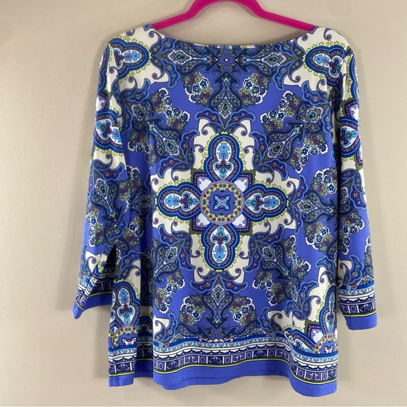Charter Club Blue and White Paisley Blouse - Picture 6 of 11